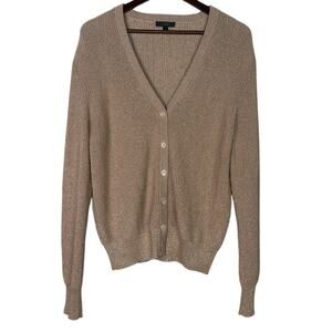 J. Crew Metallic Sequin Longsleeve Stretch Sparkly Button Down Cardigan XL Beige